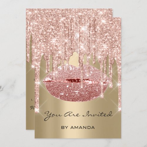 Birthday Party 16th Kiss Lips Rose Glitter Sepia Invitation