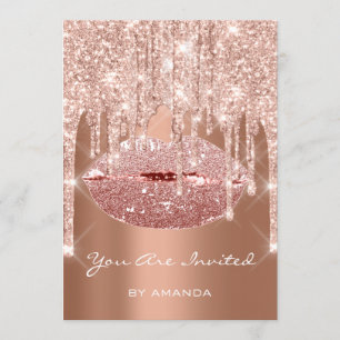 Birthday Party 16th Kiss Lips Rose Gold Glitter Invitation