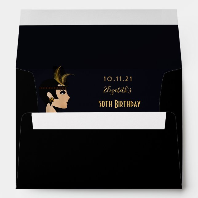 Birthday party 1920's art deco black gold retro envelope (Back (Bottom))