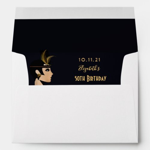 Birthday party 1920s art deco black gold retro envelope