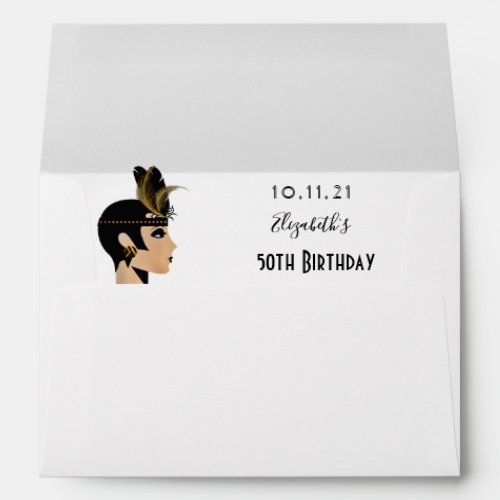 Birthday party 1920s art deco flapper girl black envelope