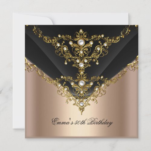 Birthday Party 30th Gold Coffee Cream Pearl Black Invitation