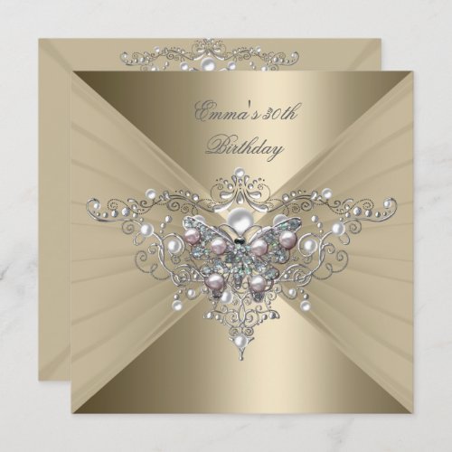 Birthday Party 30th Gold Coffee Pink Pearl Invitation