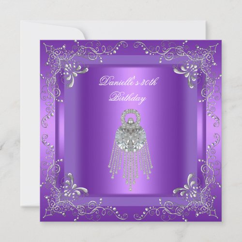 Birthday Party 30th Purple Diamond Jewel Silver Invitation