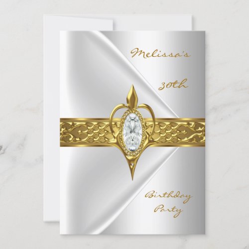 Birthday Party 30th Silk White Diamond gold jewel Custom Announcements