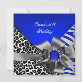 Birthday Party 30th Zebra Leopard Blue Black Invitation