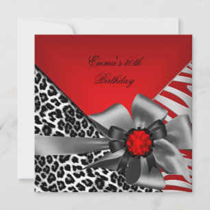 Birthday Party 30th Zebra Leopard Red Black Invitation