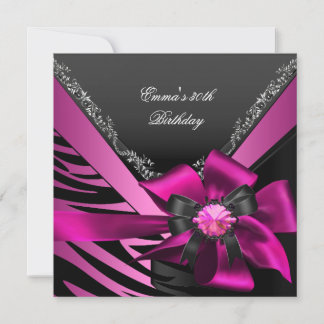 Birthday Party 30th Zebra Pink Black Silver Invitation