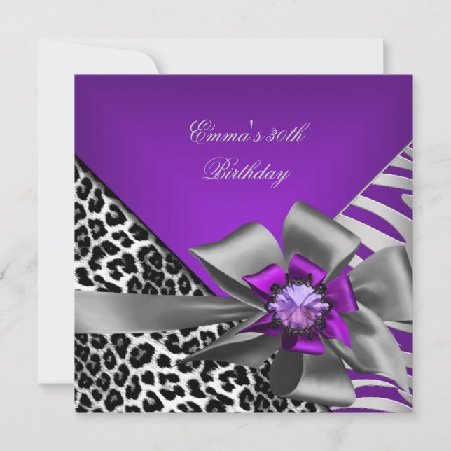 Birthday Party 30th Zebra Purple Black Leopard Invitation (Front)