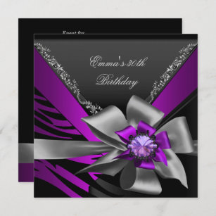 Birthday Party 30th Zebra Purple Black Magenta Invitation