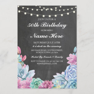 Birthday Party 40th 50th Pastels Succulents Invite