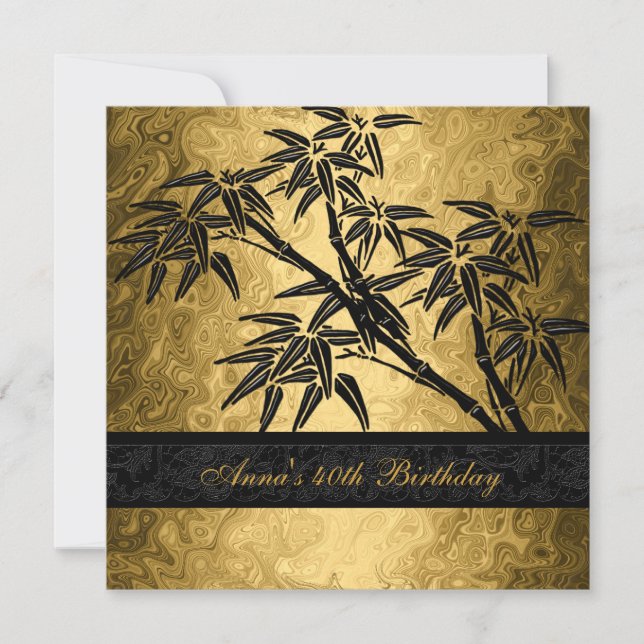 Birthday Party 40th Asian Gold Bamboo Black Floral Invitation (Front)