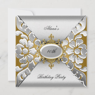 Birthday Party 40th Elegant Silver Gold Invitation