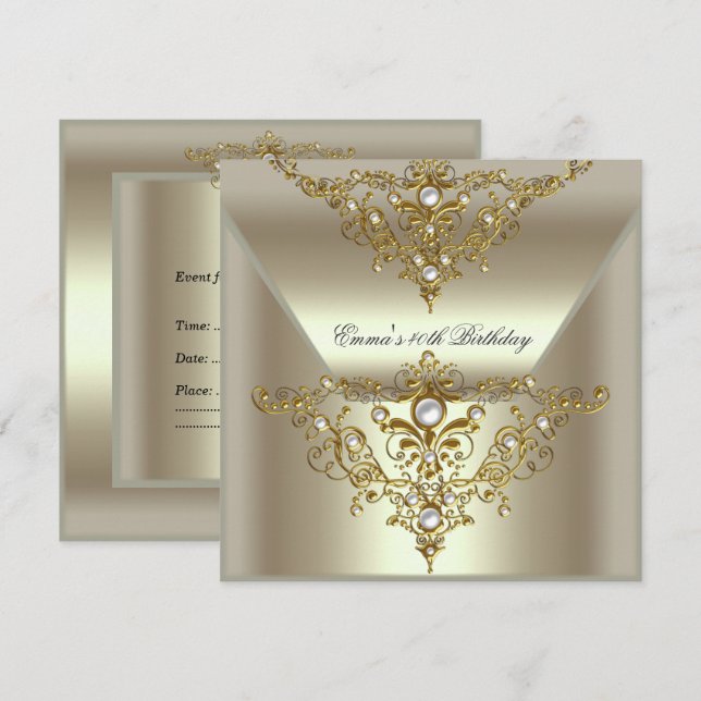 Birthday Party 40th Gold Mint Cream Pearl Invitation (Front/Back)