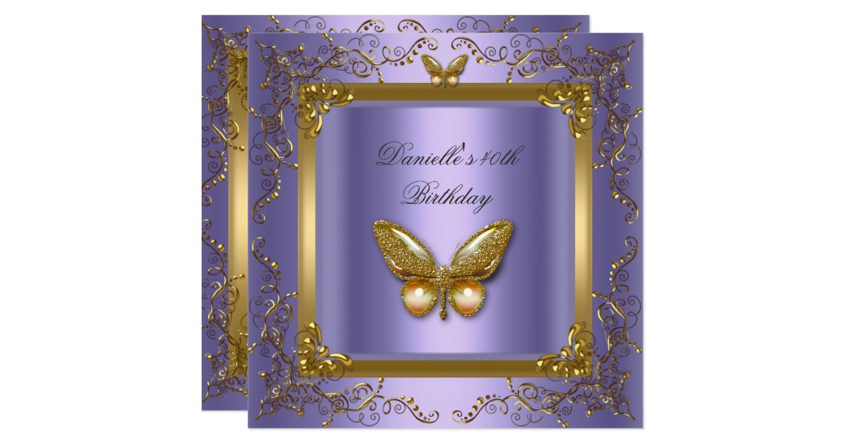 Birthday Party 40th Gold Purple Butterfly Invitation Zazzle Com