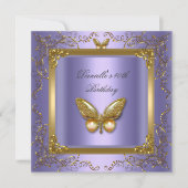 Birthday Party 40th Gold Purple Butterfly Invitation (Front)