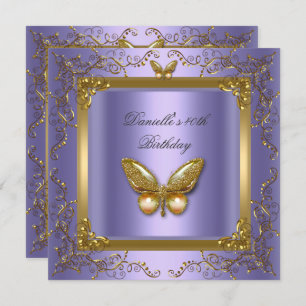 Birthday Party 40th Gold Purple Butterfly Invitation