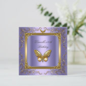 Birthday Party 40th Gold Purple Butterfly Invitation (Standing Front)