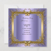Birthday Party 40th Gold Purple Butterfly Invitation (Back)