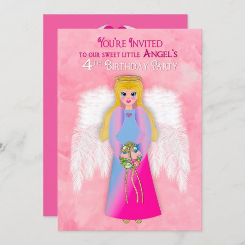 Birthday Party 4th Our Little Angel Pink Invitation