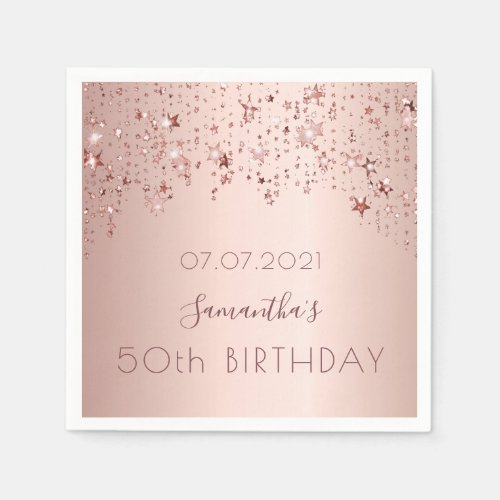 Birthday party 50 rose gold stars drips pink napkins