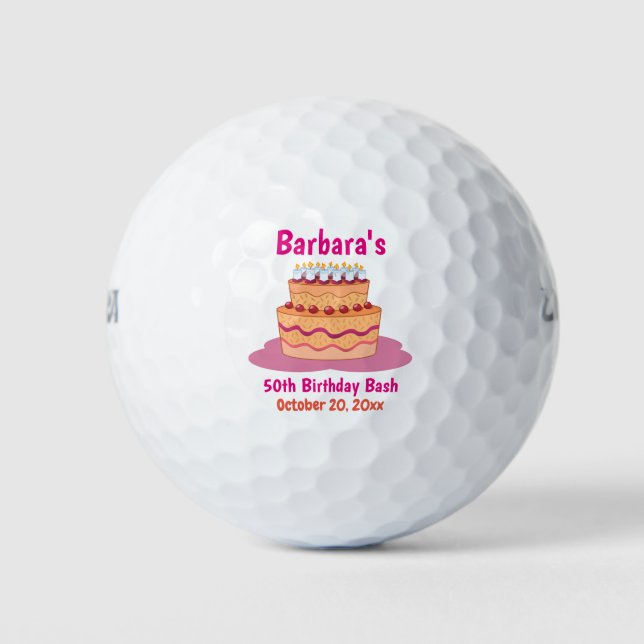 Birthday Party 50th Fifty Favor Pink Cake Golf Balls (Front)