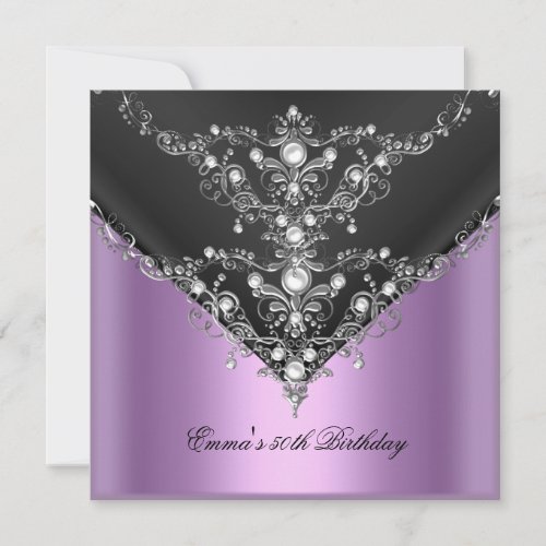Birthday Party 50th Purple Pearl Black Silver Invitation