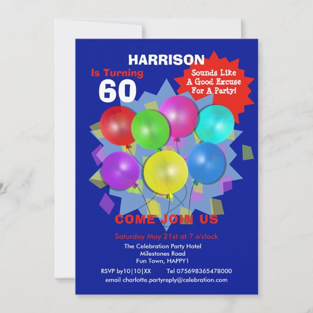 Birthday Party 60th Milestone Personalized Invitat Invitation (Front)