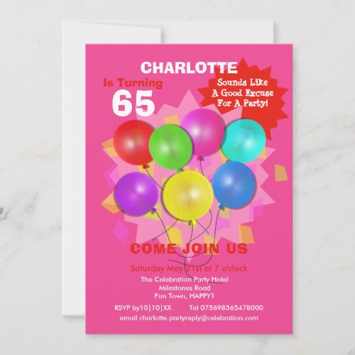 Birthday Party 65th Milestone Personalized Invitation