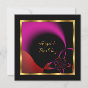 Birthday Party Abstract Black Red Pink Gold Invitation