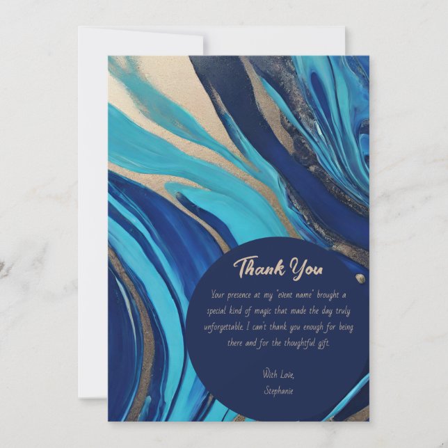 Birthday Party-Abstract Flow Art- Blue and Gold- Invitation (Front)