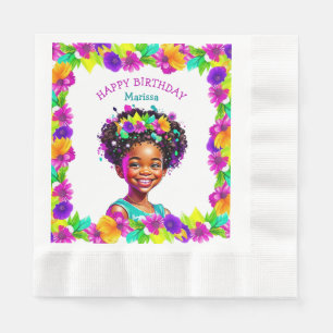 Birthday Party African-American Girl Personalized Napkins