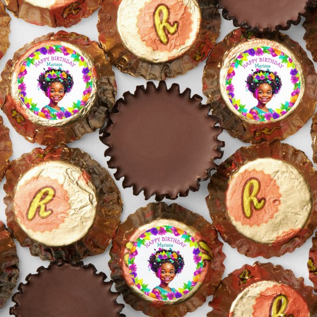 Birthday Party African-American Girl Personalized Reese's Peanut Butter Cups (Assorted)
