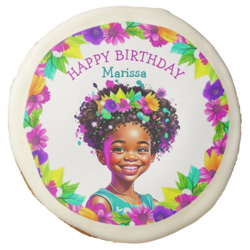 Birthday Party African_American Girl Personalized Sugar Cookie