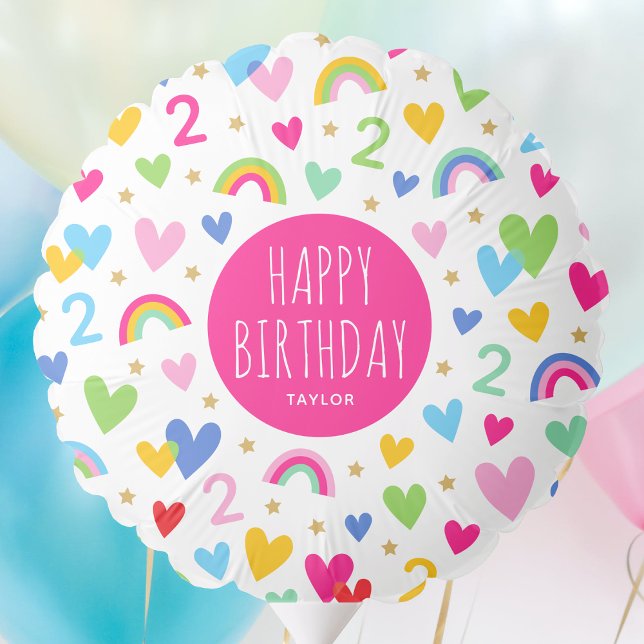 Birthday Party Age Rainbow Hearts 2nd Name Pink Balloon (Creator Uploaded)