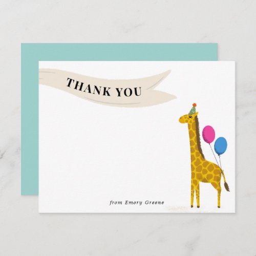 Birthday Party Animal Giraffe Thank You Note