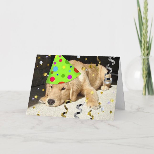 Birthday Party Animal Golden Retriever Card (Front)