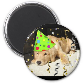 Birthday Party Animal Golden Retriever Magnet by Incatneato at Zazzle