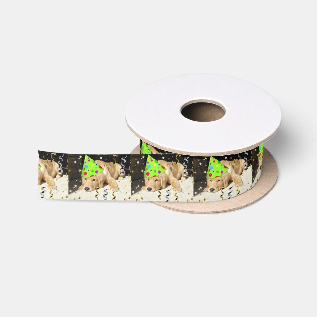 Birthday Party Animal Golden Retriever Satin Ribbon (Spool)