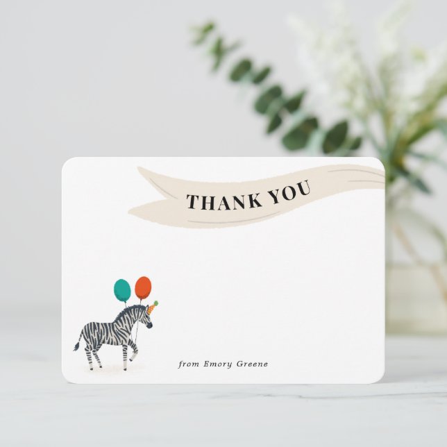 Birthday Party Animal Zebra Thank You Note (Standing Front)