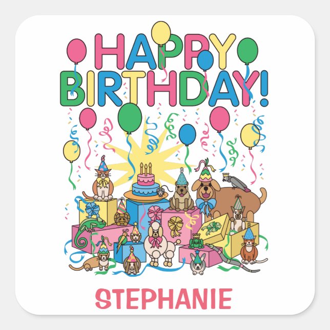 Birthday Party Animals Square Sticker (Front)