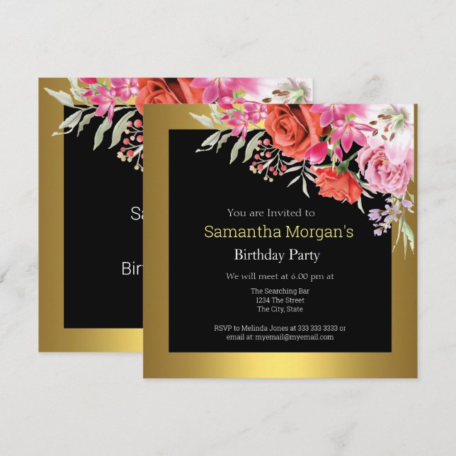 Birthday Party Any Age Flowers Invitation (Front/Back)