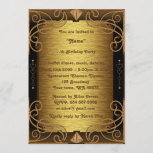 Birthday Party Any age,Gatsby style,Art-Deco, gold Invitation
