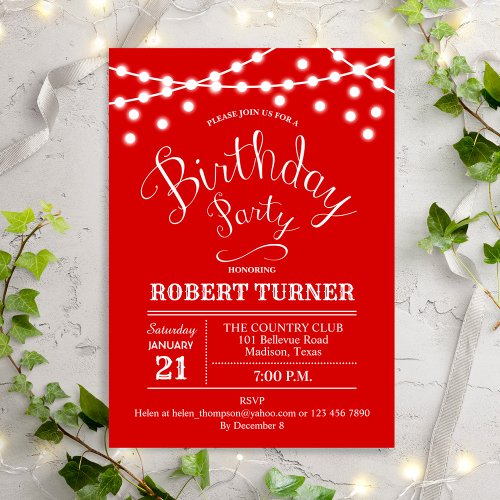 Birthday Party _ Any Age Red White  Invitation