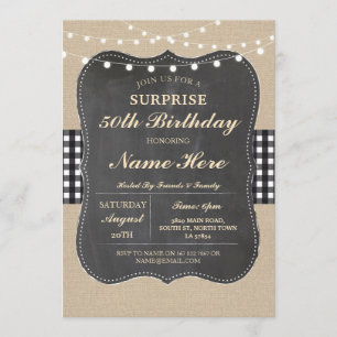 Birthday Party Any Age Rustic Burlap Black White Invitation