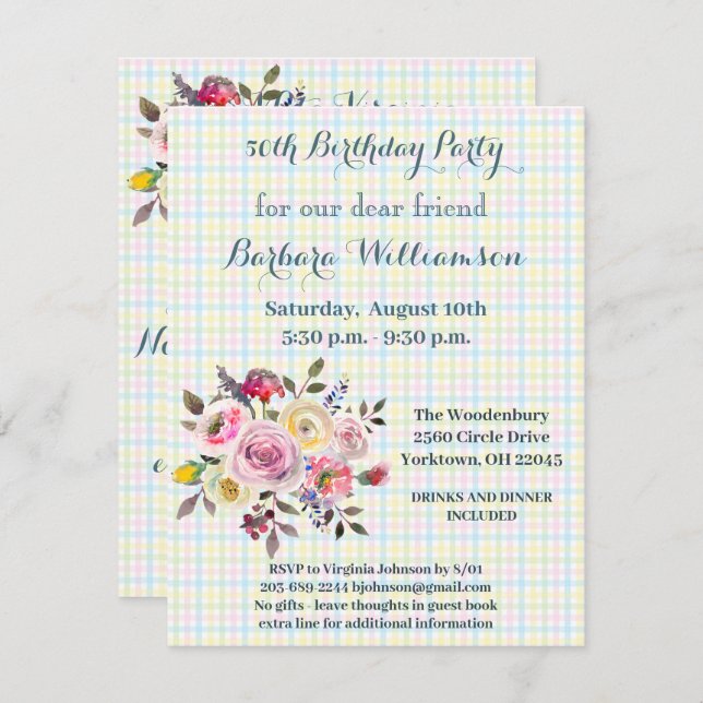 Birthday Party Any Age Watercolor Flowers Invitation (Front/Back)