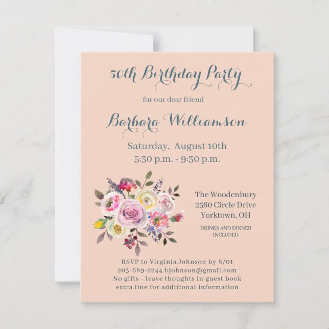 Birthday Party Any Age Watercolor Flowers Invitation (Front)