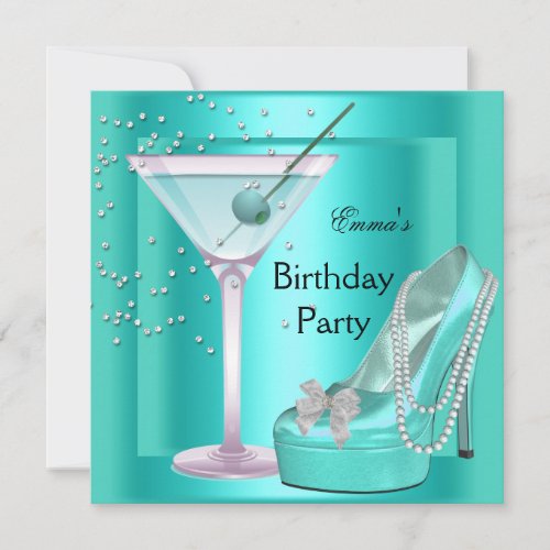 Birthday Party Aqua Teal Blue Turquoise Shoes Invitation