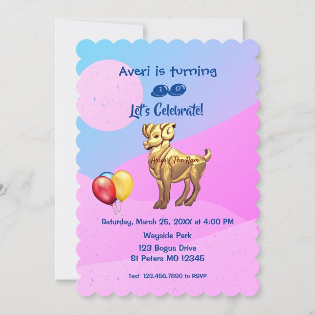 Birthday Party - Aries (March 21 – April 19) Invit Invitation (Front)