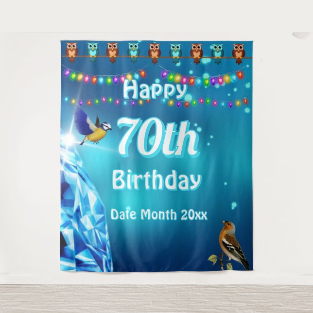Birthday Party backdrop | Diamond Glitter & Birds  (Front)
